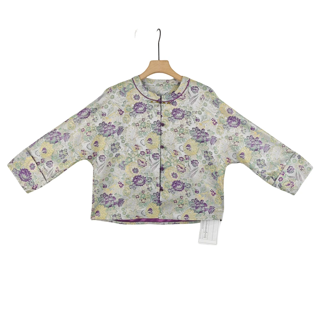 【青黛】桑蚕丝民族风复古外套显气质直襟圆领长袖上衣中国风 X025