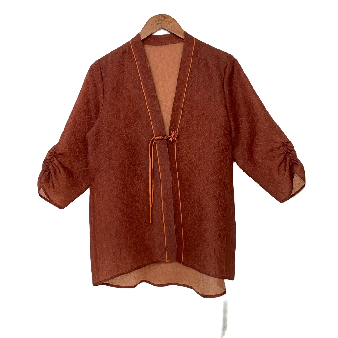 顺德桑蚕丝红云纱开衫针织提花外套系带网红复古纯色2310531-D9