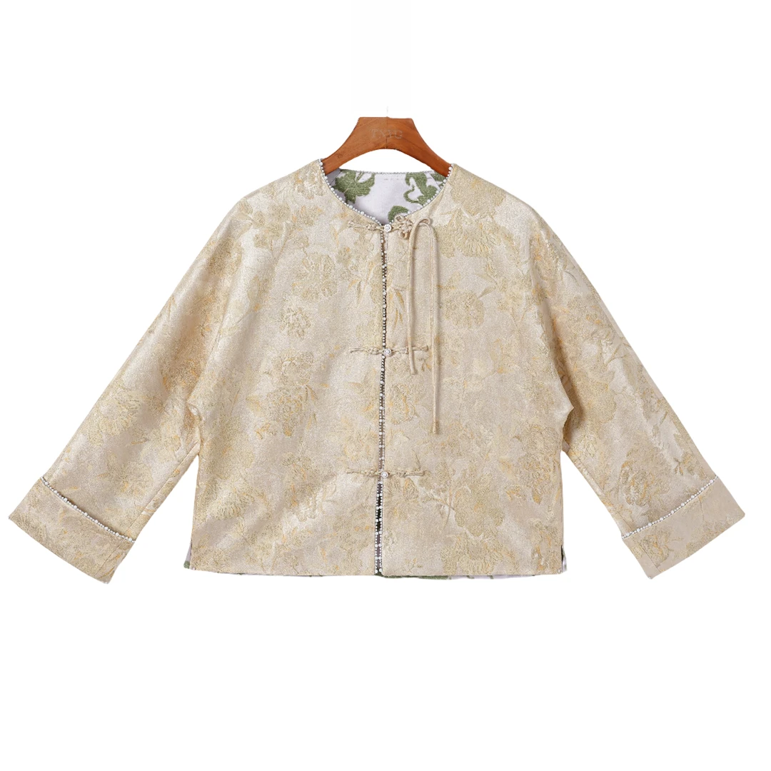 【洛诗】桑蚕丝宋锦中国风气质复古休闲时尚长袖外套女F25072