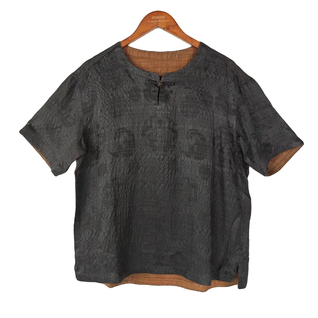 【乔木】新中式百搭冠乐绉非遗香云纱宽松设计师T恤男女同款X2208