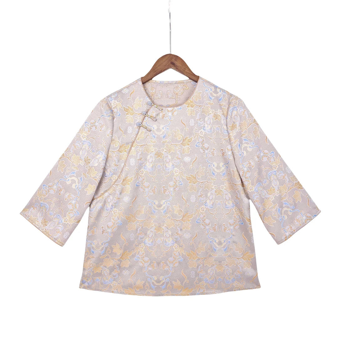 【栩瑾 】桑蚕丝香云纱女复古盘扣中国风新中式上衣百搭提花 24133