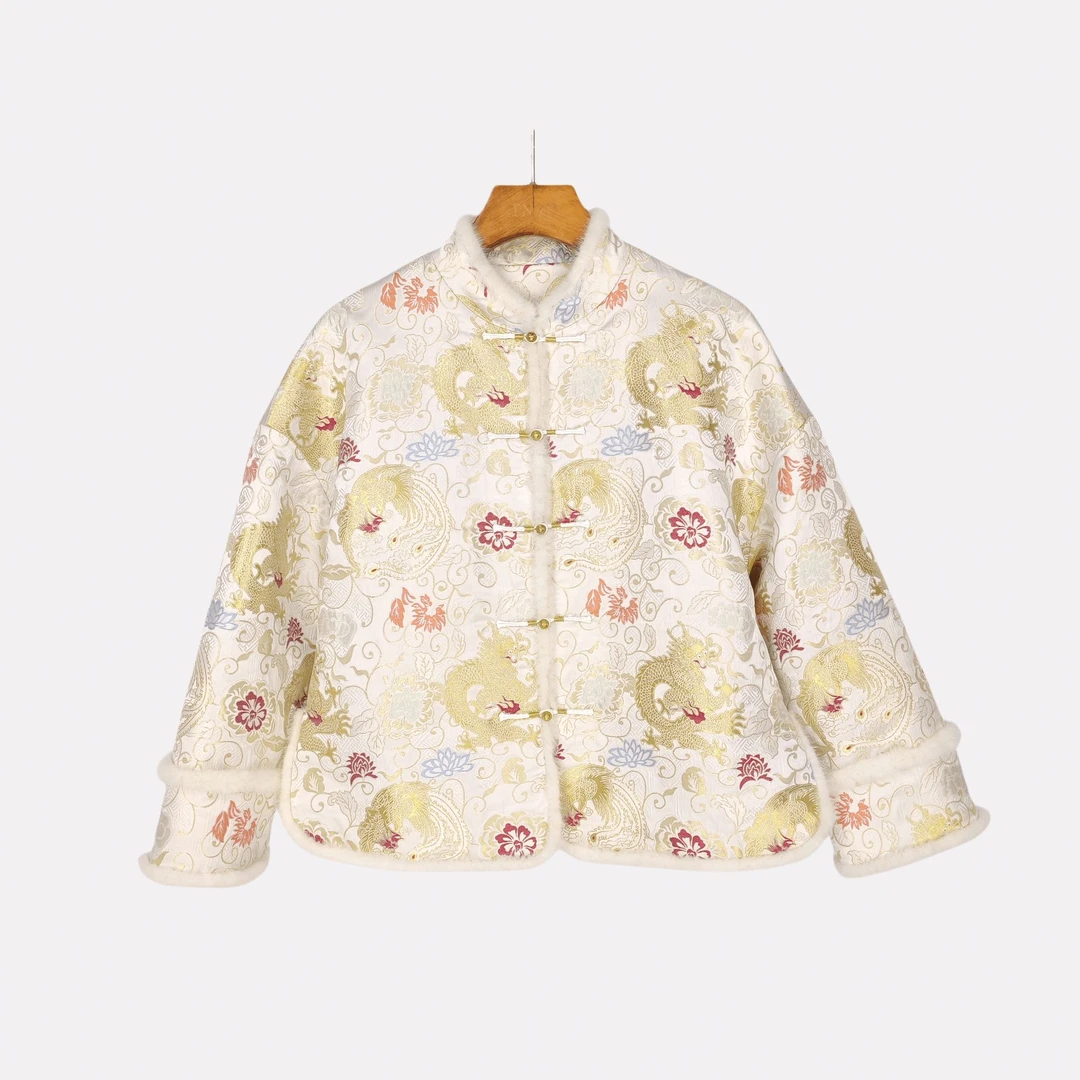 【江梦】桑蚕丝宋锦中国风气质复古休闲时尚长袖棉衣女F25014