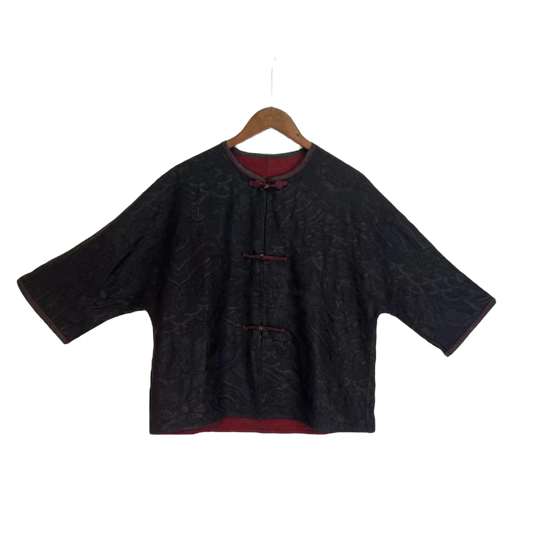 (特价)【鸿曦】江崖海水纹提花双面穿开衫外套ins桑蚕丝上衣2310999