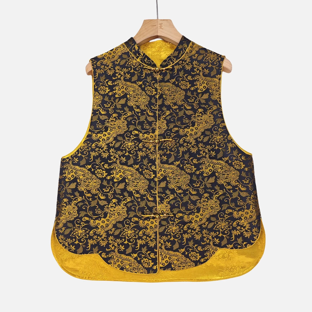 【赫御】桑蚕丝宋锦马夹中国风新中式复古立领直襟马甲女2412535