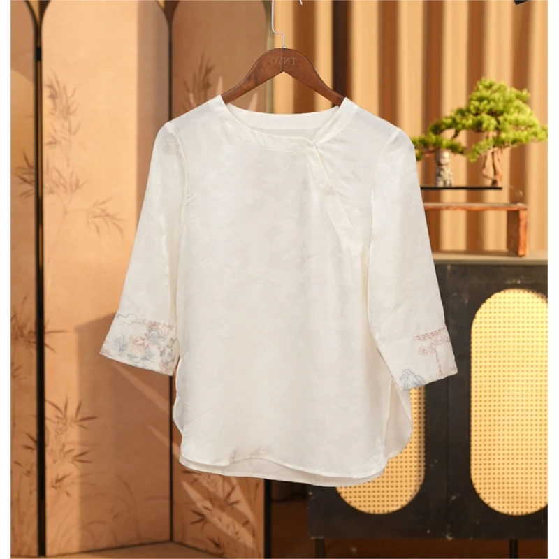 【水墨丹青】新中式桑蚕丝拼宋锦上衣SZ6705