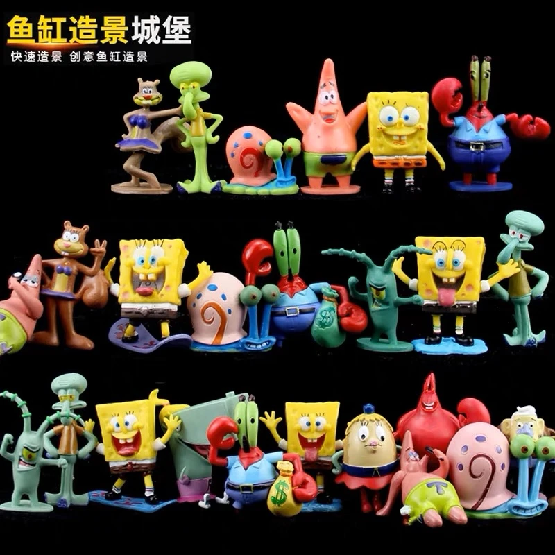 海绵宝宝手办派大星蟹老板公仔玩具创意生日礼物鱼缸蛋糕摆件模型