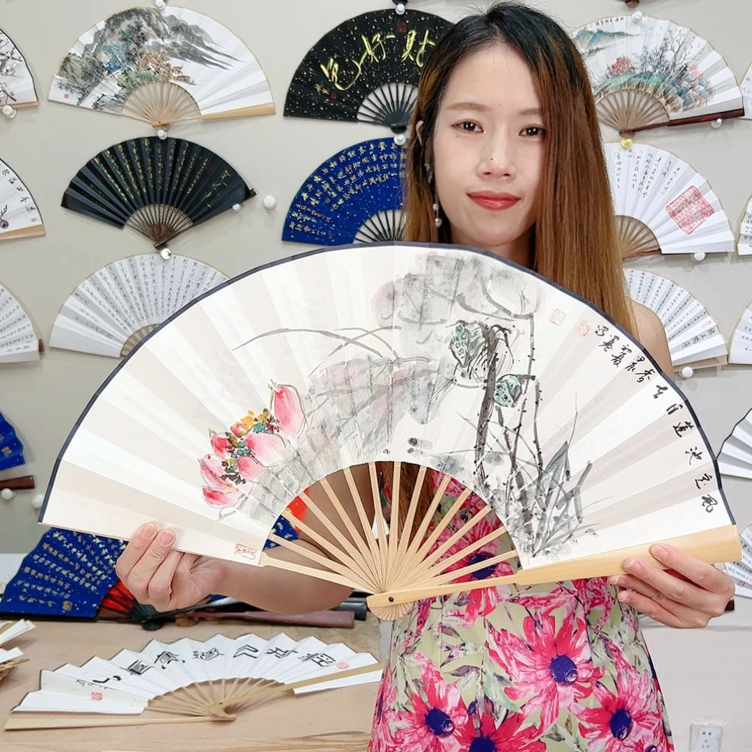 扇子十寸玉竹-文玩扇-名家手写-粘好发出