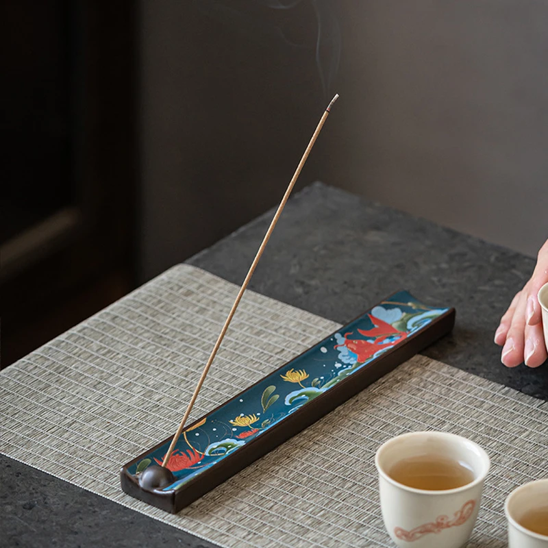珐琅彩香插线香炉陶瓷创意茶道供奉室内祥瑞摆件彩绘香薰炉线香器