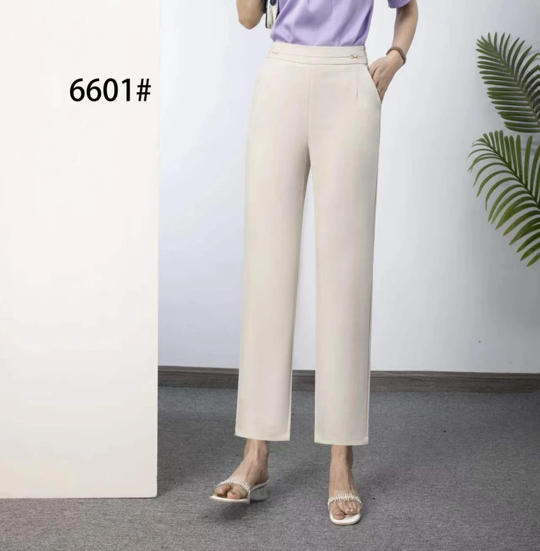 6601-2夏季高腰显瘦烟管裤修身百搭大码休闲裤棉麻长裤时尚透气