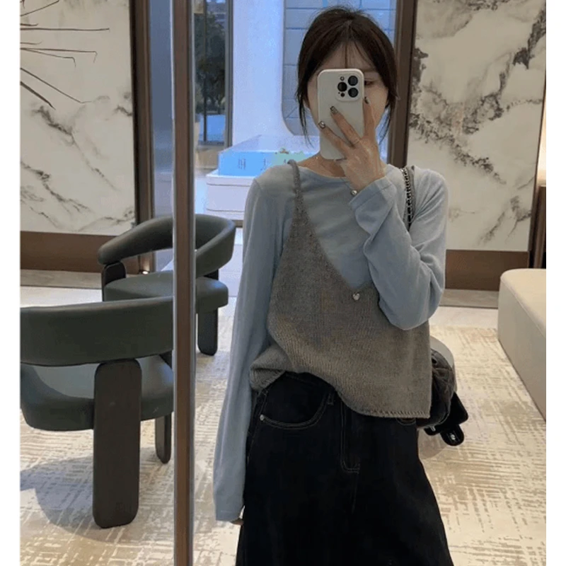 【大码】075韩剧女主穿搭套装女别致设计感叠穿吊带背心两件套