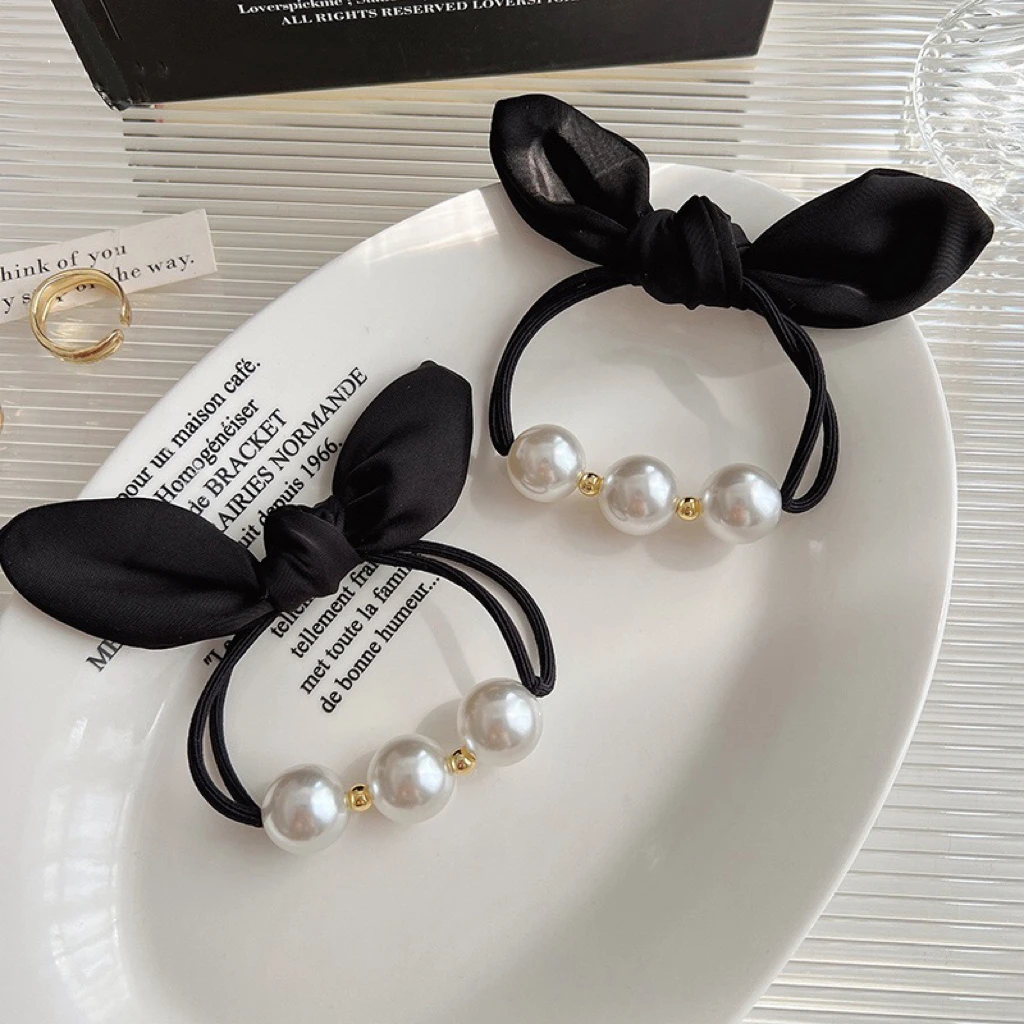 VAMER 非金属布艺发饰  甜美兔耳朵蝴蝶结皮筋女高弹力橡皮筋头绳