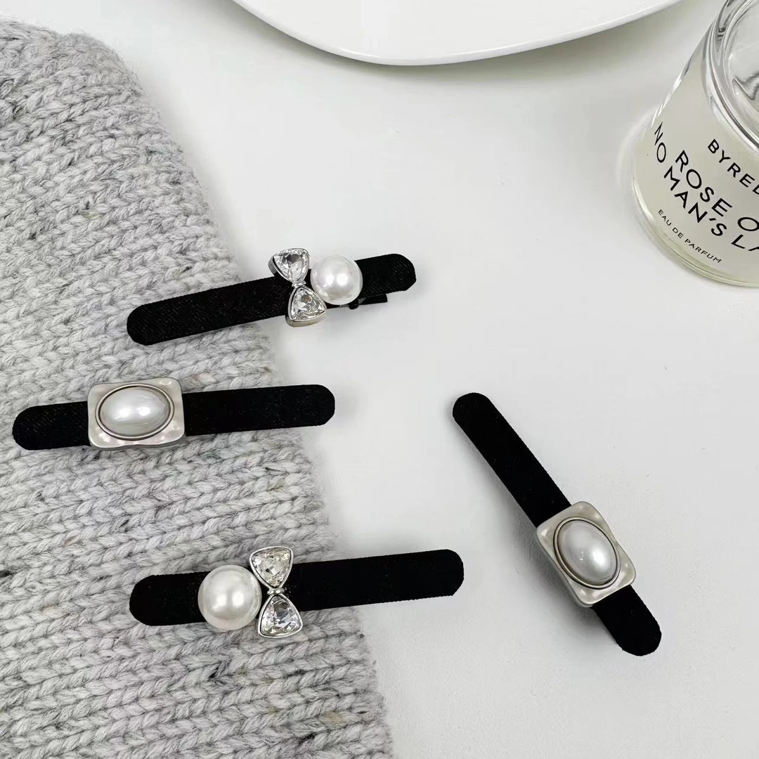 VAMER一字鸭嘴夹时尚百搭贝珠水晶蝴蝶结刘海侧边氛围感碎发夹