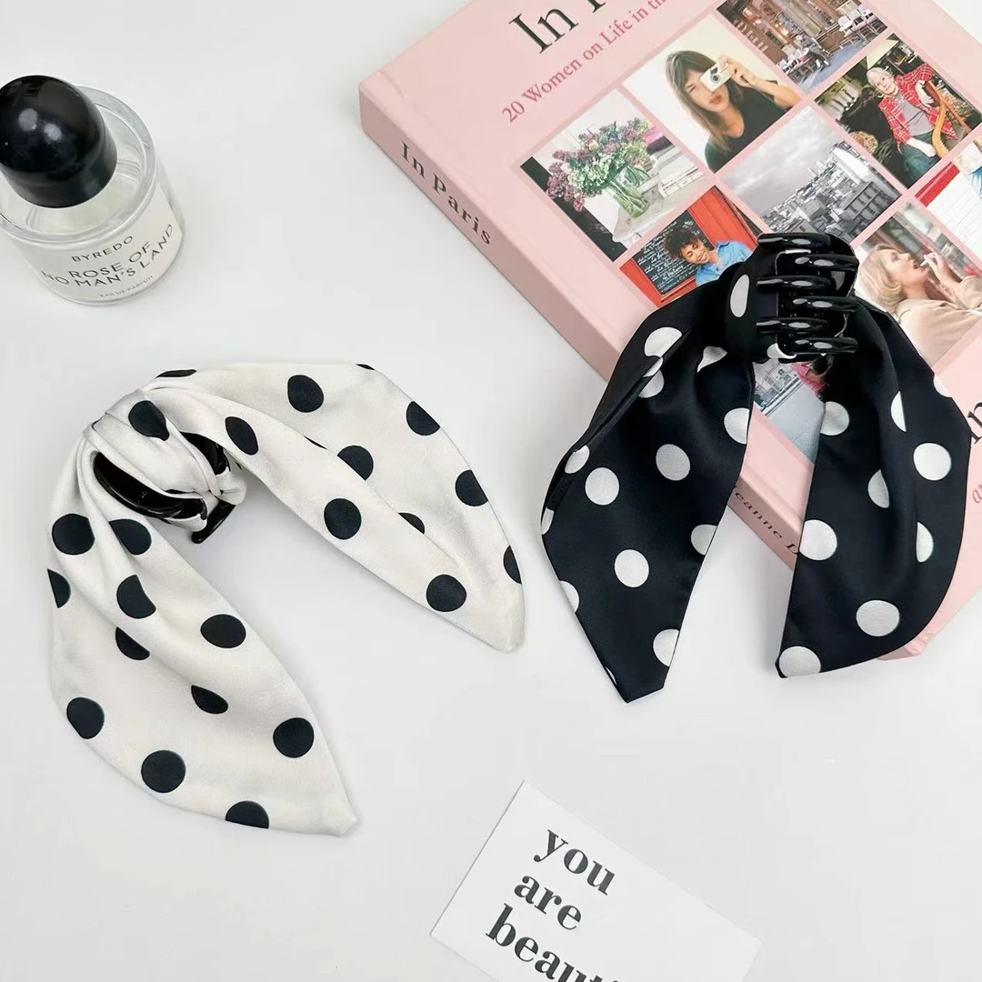 VAMER复古波点文艺缎面马尾夹女刘亦菲同款气质半扎抓夹时尚发卡