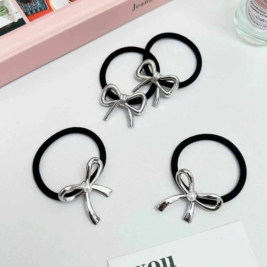 VAMER甜美少女高弹力银色蝴蝶结皮筋可爱百搭小清新发绳简约头绳