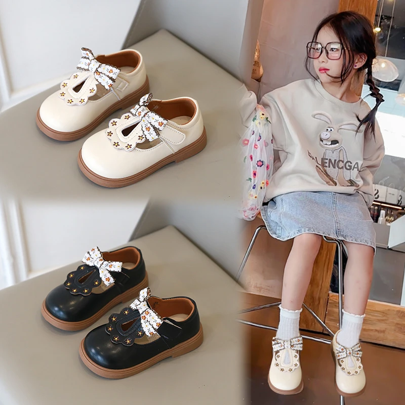 糖咪熊2024秋季新款圆头女童皮鞋软底时尚公主单鞋百搭豆豆鞋潮