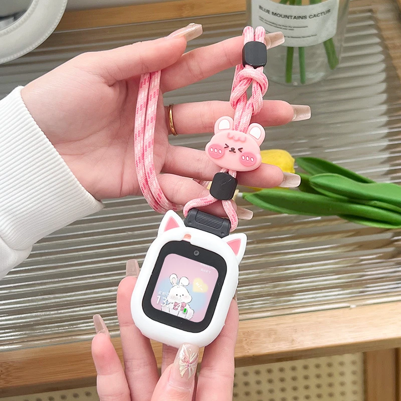 适用华为5/4X儿童电话手表挂绳4Pro猫耳硅胶保护套3pro涤纶挂脖3s