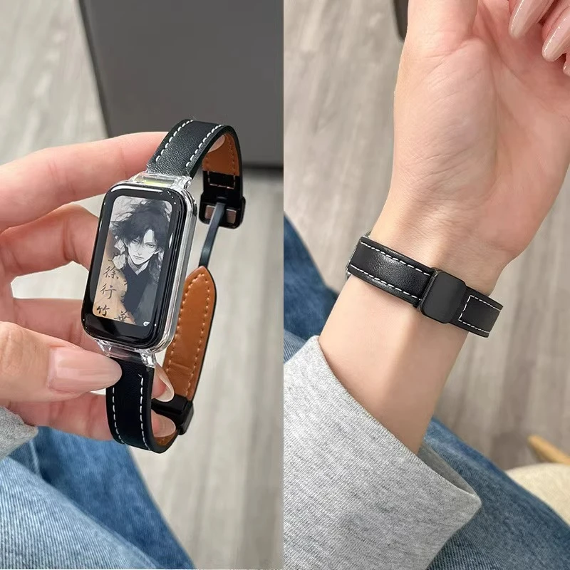 适用红米手环2表带新款磁吸扣真皮智能运动band小米redmi手环二代