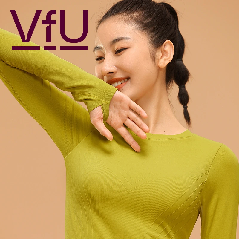 VFU【秋冬回馈】一体织带胸垫瑜伽服长袖健身运动上衣女健身衣65014