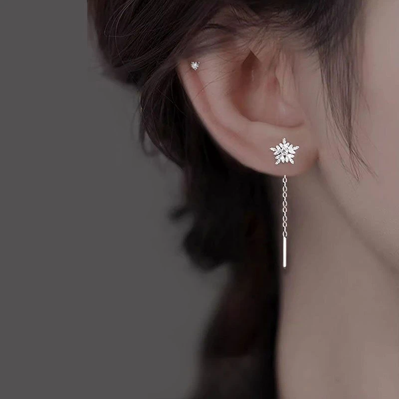 铜合金耳饰 雪花流苏耳线女高级感超仙镂空耳坠轻奢百搭秋冬耳饰