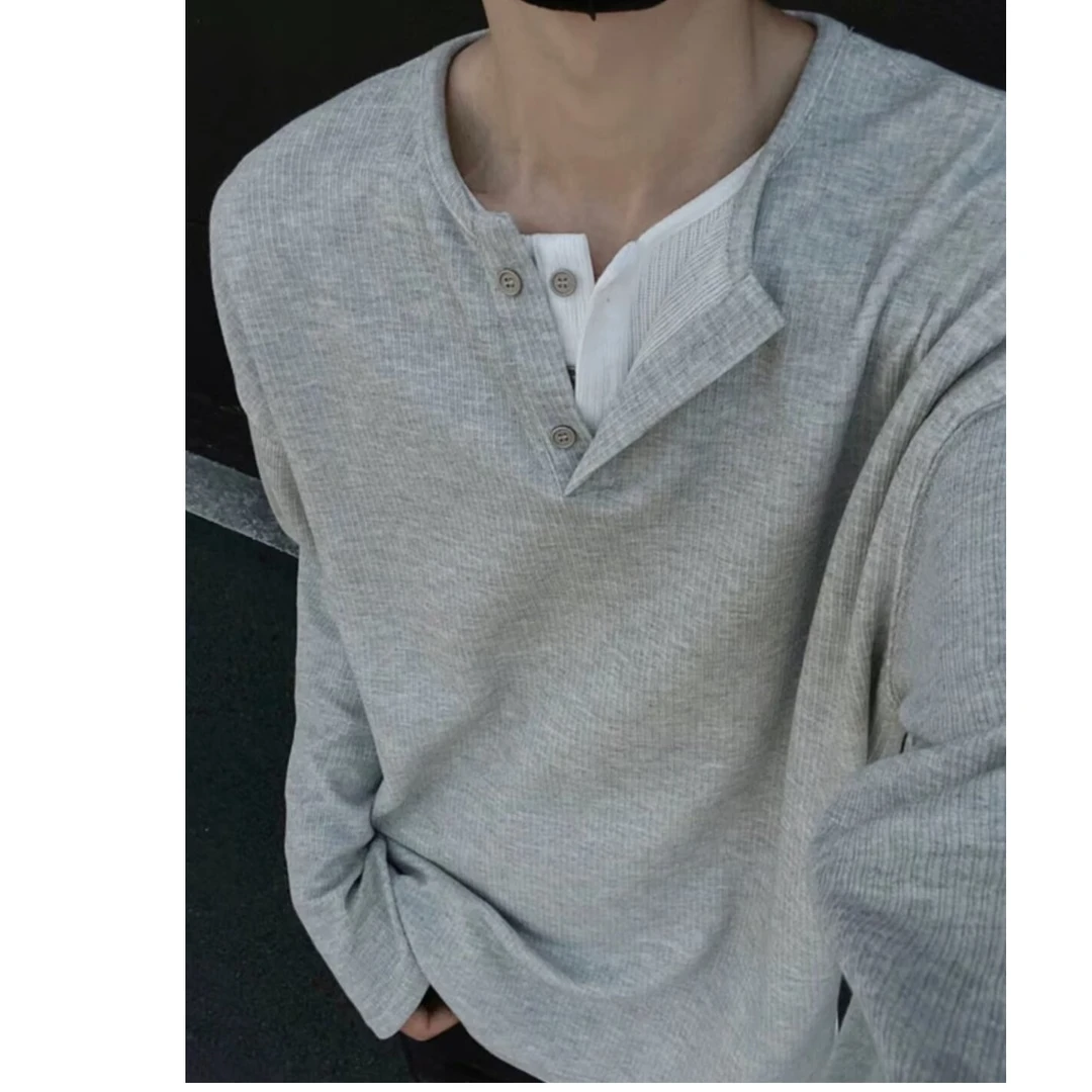 新款假两件长袖t恤男女装秋季oversize宽松休闲打底衫上衣