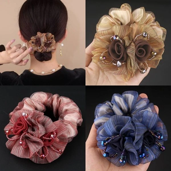 韩系花朵头绳气质大肠发圈夏季网纱头花扎发皮筋高级感盘发头饰女