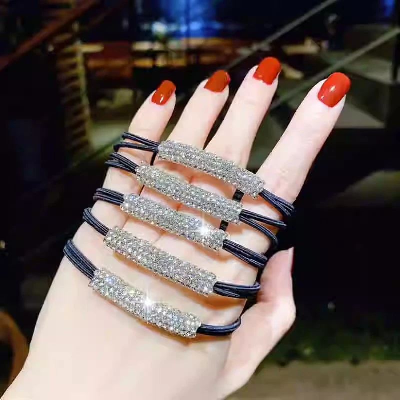 非金属发饰 女气质一字水钻马尾扣头绳高级感发圈小皮筋高弹