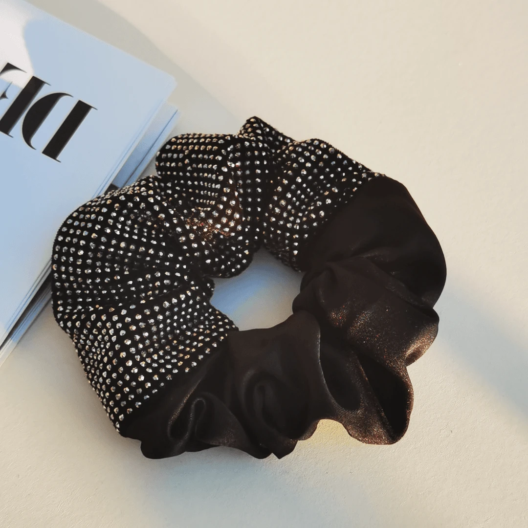 AB面镶钻高档皮筋头花时尚布艺发圈高弹力马尾头绳大肠圈发圈头饰