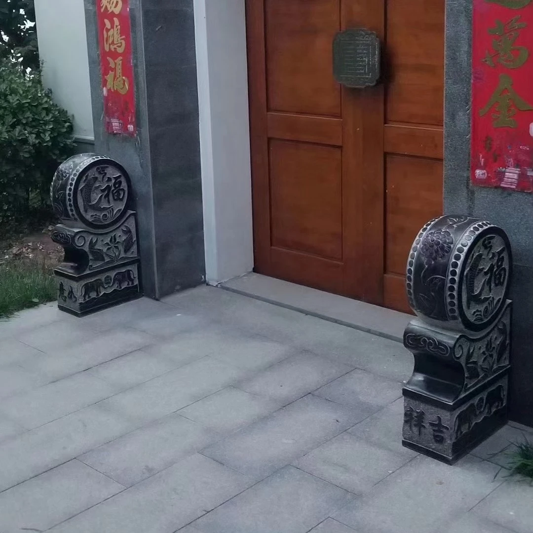 石雕门墩，抱鼓石，青石仿古石鼓，石墩子摆件。