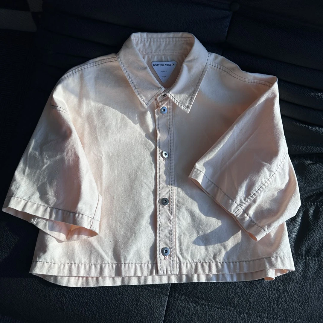 99新 BOTTEGA VENETA/葆蝶家 BV 粉色软牛仔短袖外套 牛仔裤 36码