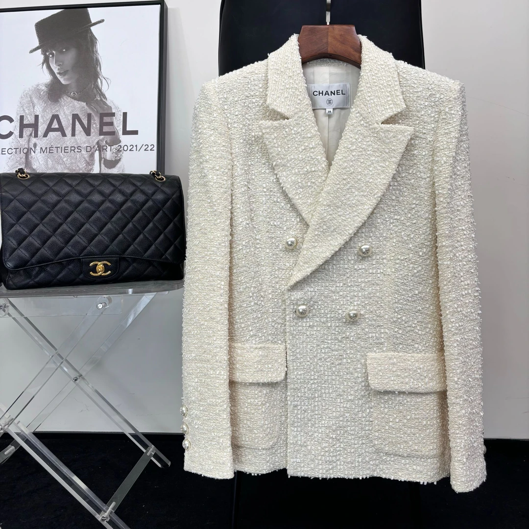 Chanel香奈儿邮轮系列白色珍珠扣编织西装外套 宋茜同款38码