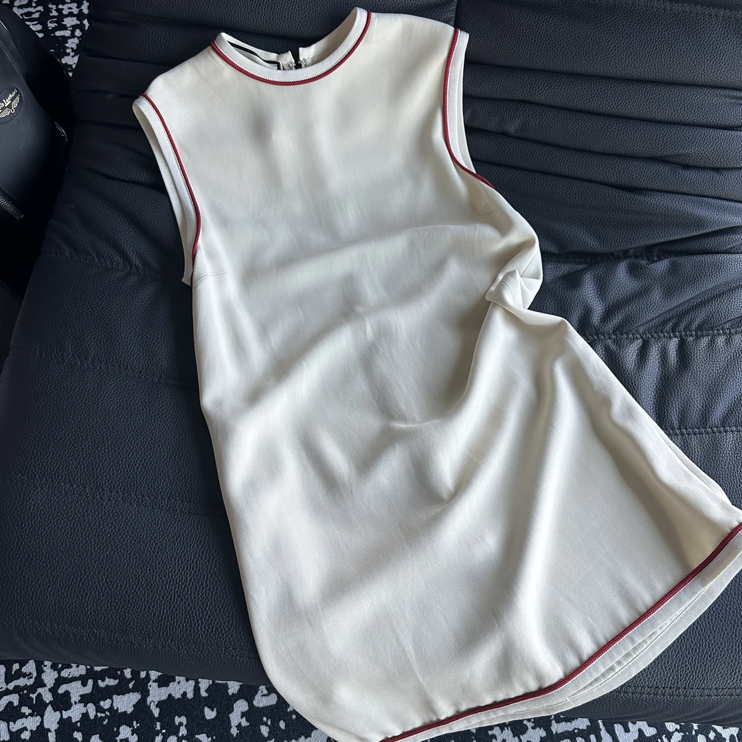 95新 GUCCI/古驰 Gucci米色无袖红边连衣裙