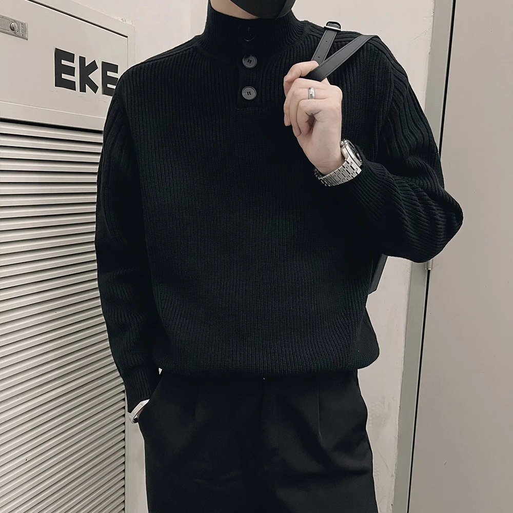 高领毛衣男款潮牌痞帅长袖针织打底衫2025新款黑色秋冬季加厚线衣