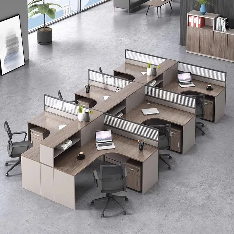 职员工位桌办公室屏风桌十字F型四六人工位卡座财务员工桌椅组合