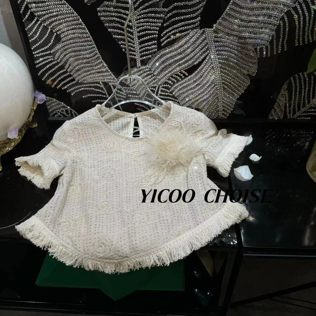 （嘉年华）YICOO【土耳其】 小众珠绣钩花流苏T恤YC246224儿童时尚