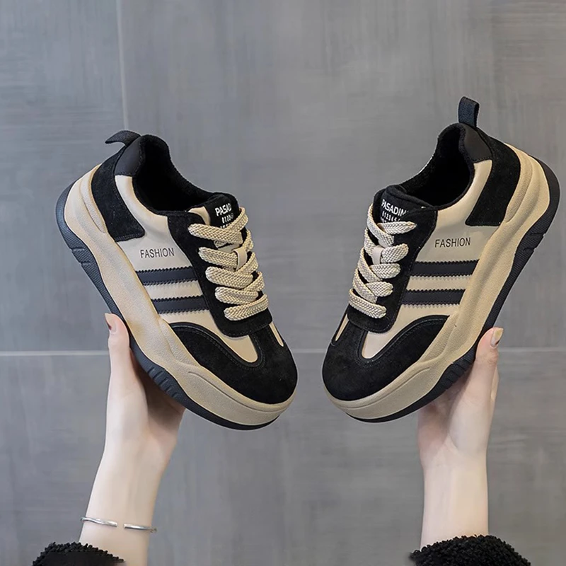 cql复古加绒德训鞋厚底松糕软底运动休闲保暖板鞋2023秋冬新款