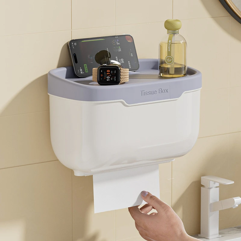 免打孔卫生间纸巾盒厕所防水纸巾架置物架抽纸盒壁挂卷纸筒收纳盒