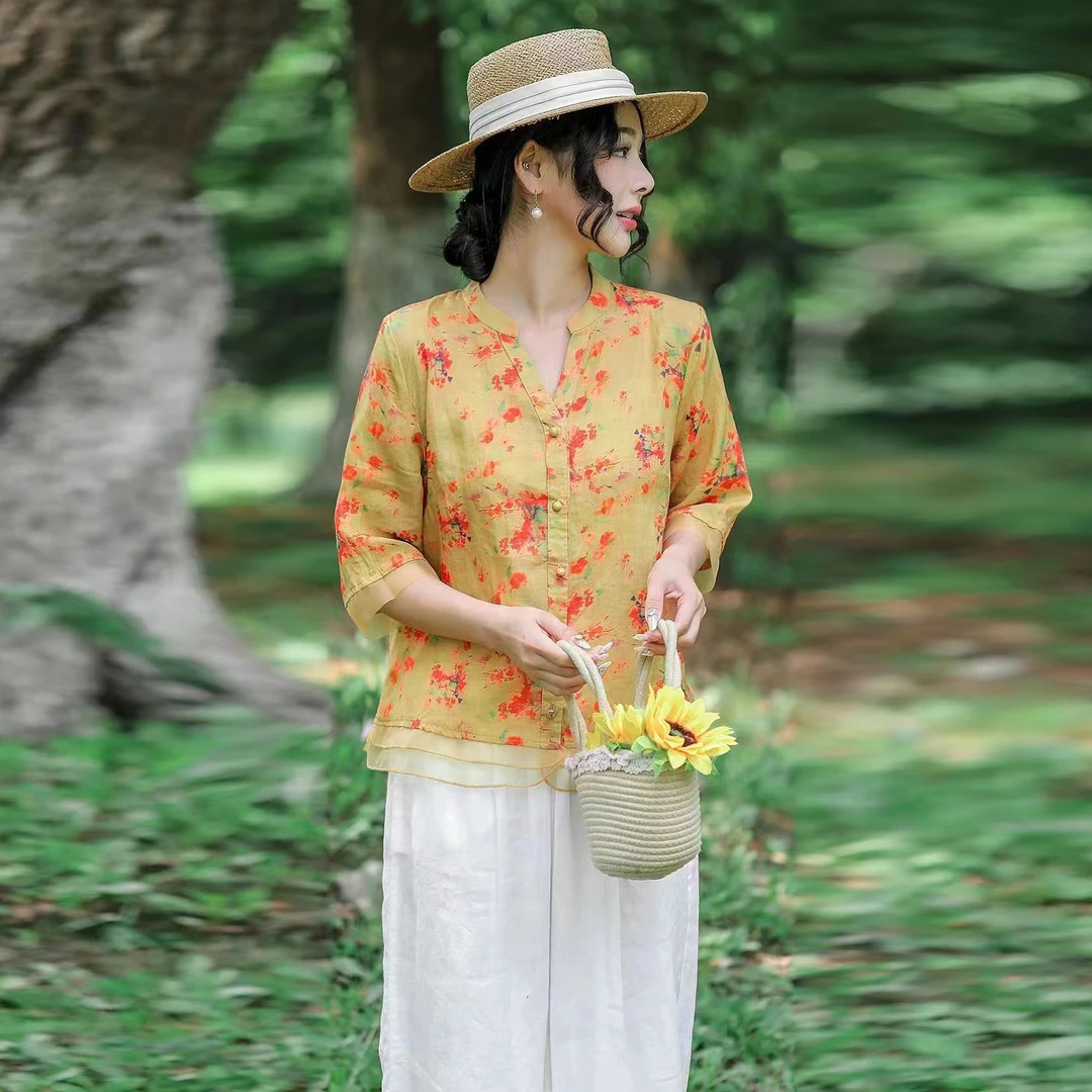 【虞慈】3233ABC69X9碎花拼接花色百搭开衫洋气上衣