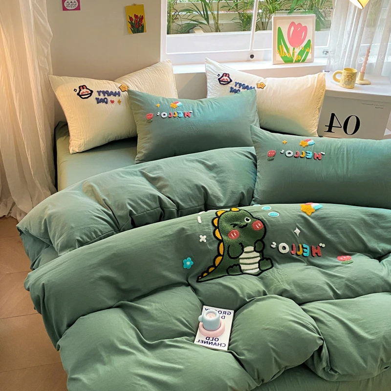 2024新款夏卡通亲肤宿舍纯色棉棉四件套机洗棉床单1米8床单