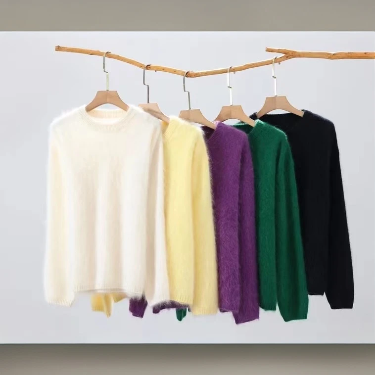 【100山羊绒】高克重圆领拉绒-LM24302-新款