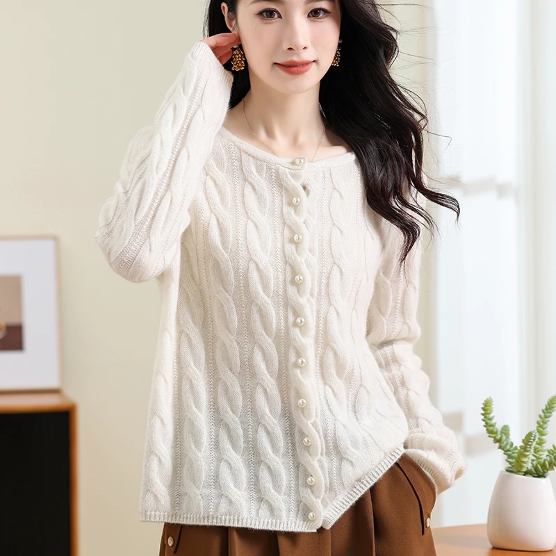 【100%山羊绒】25年新款上 高奢品针织麻花开衫-7A092