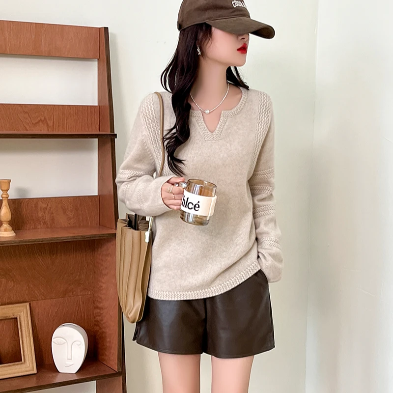 【100%山羊绒】24年新款上 高奢品针织小V领-57A017