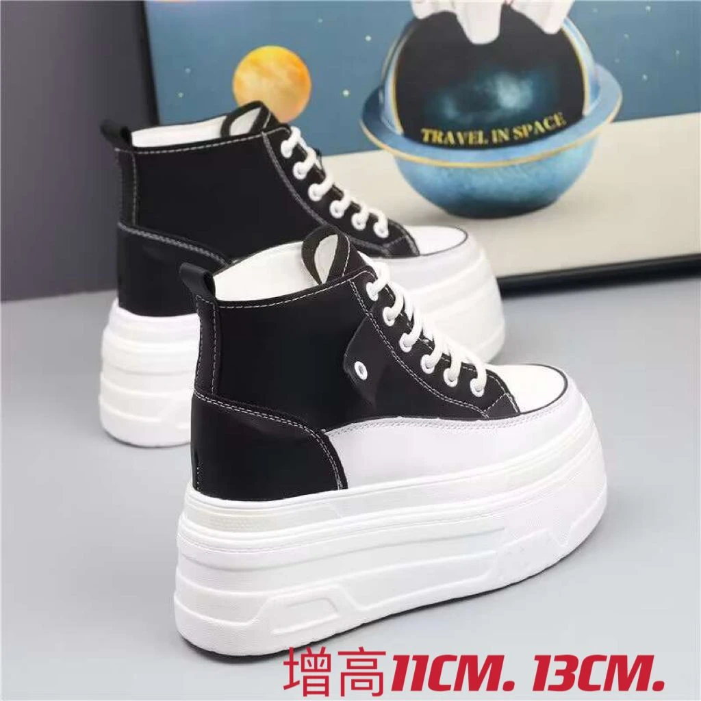 内增高13CM女鞋秋季新款厚底松糕跟11cm高帮休闲运动鞋高腰小白鞋