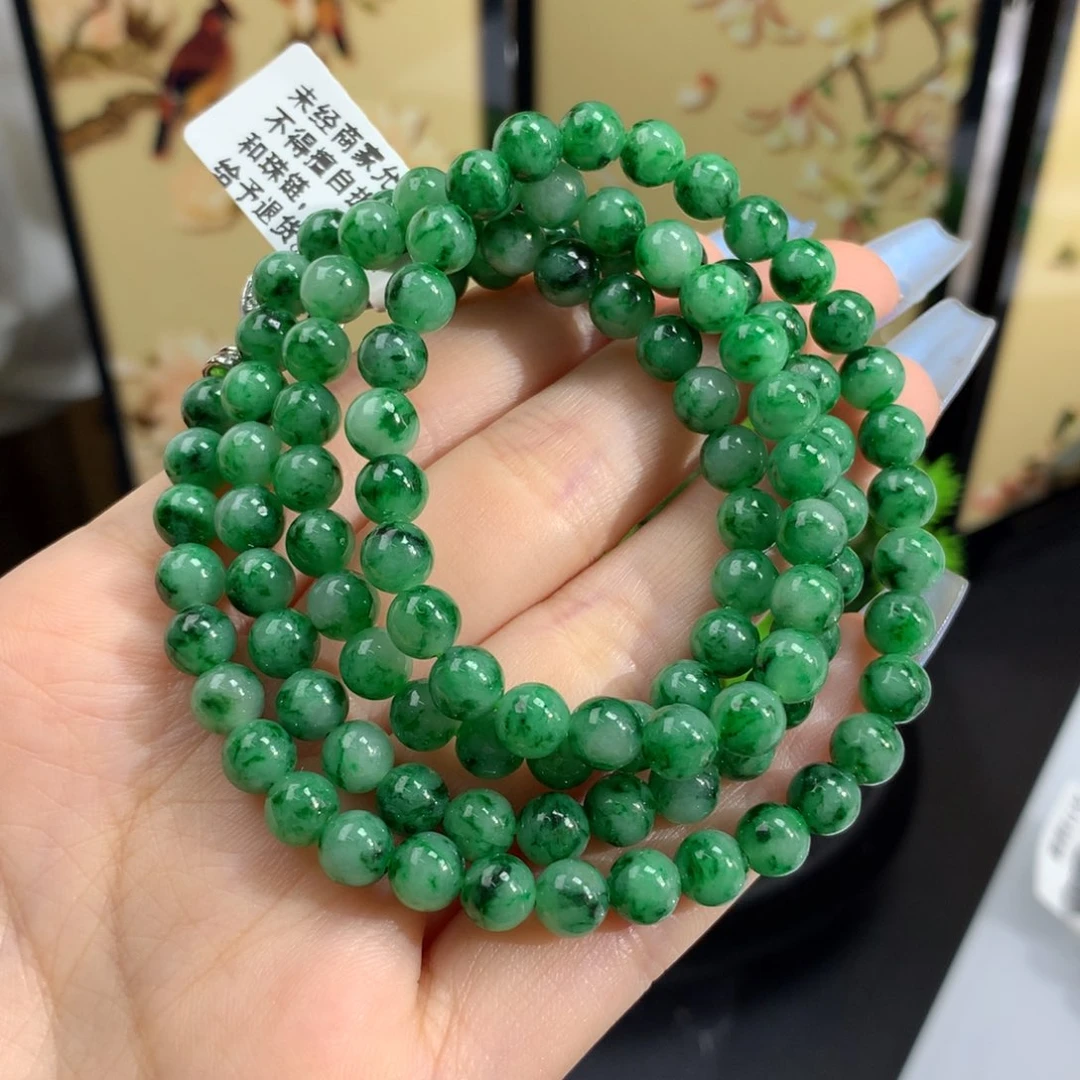 翡翠手链未镶嵌卡6.0冰润飘辣绿花