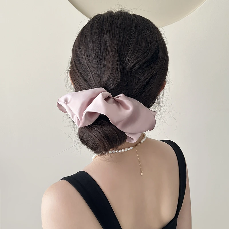 韩系大肠发圈超大女高级感粉色缎面头花头绳扎头发发量多马尾皮筋