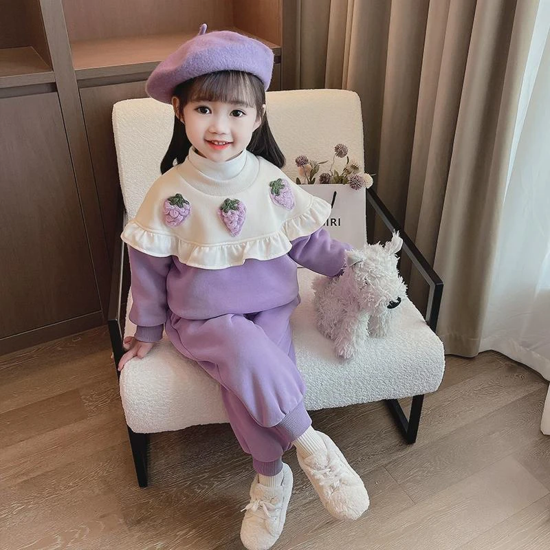 儿童秋冬卫衣套装2024新款女童时髦可爱冬季加绒保暖卫衣两件套潮