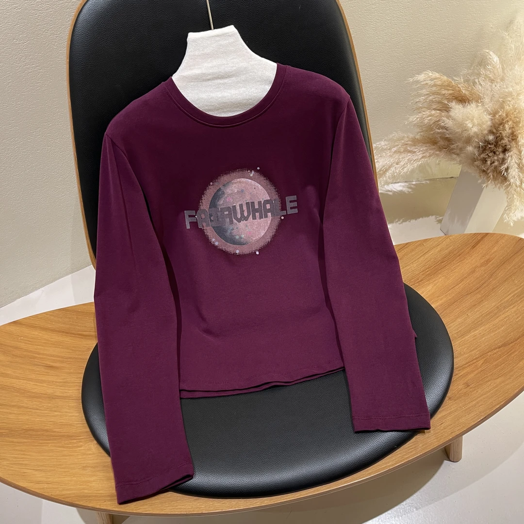 DYY秋季新款时尚显瘦百搭休闲印花长袖圆领T恤上衣0703