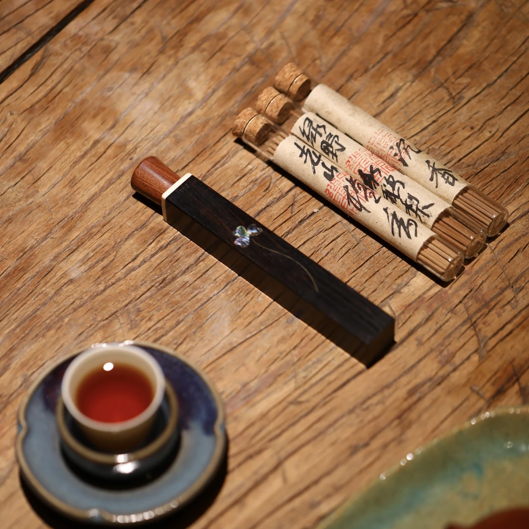 海南沉香老山檀香鹅梨帐中香线香短款螺钿紫光檀木管