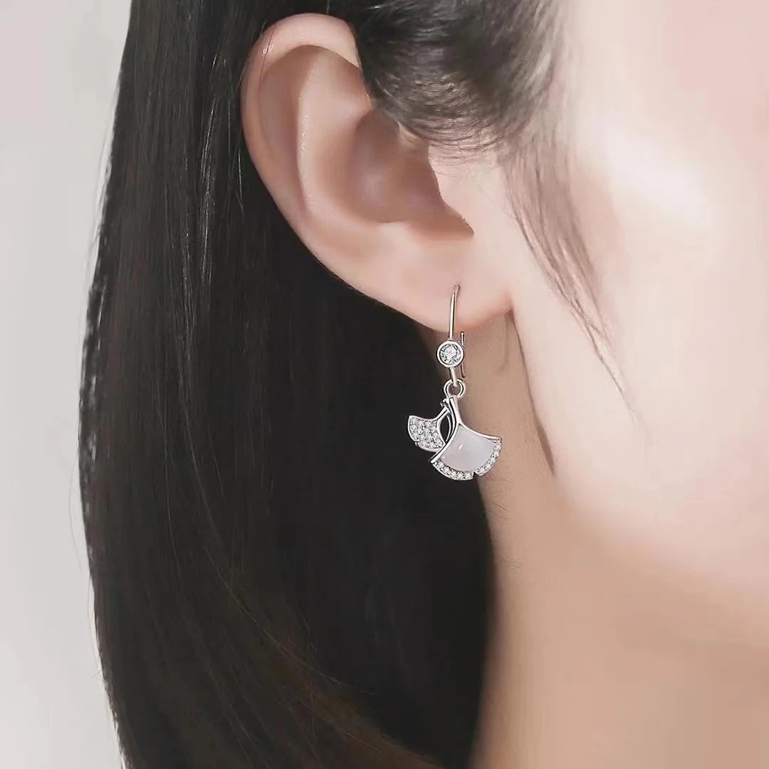 足银耳饰 中国银都纯银银杏叶耳环耳坠耳钉耳钩女生精致百搭礼物
