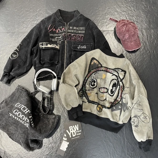 哆啦美加绒短款外套秋冬季潮牌美式棒球服小版百搭韩版宽松休闲