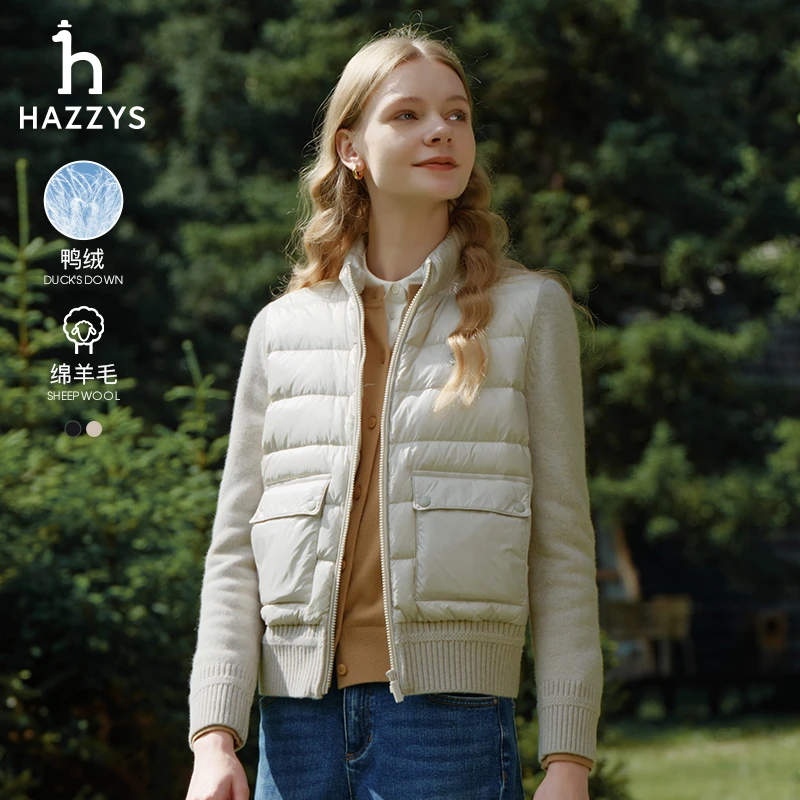 【PHIZ系列】Hazzys哈吉斯女士秋冬时尚气质拼接外套休闲保暖羽绒服